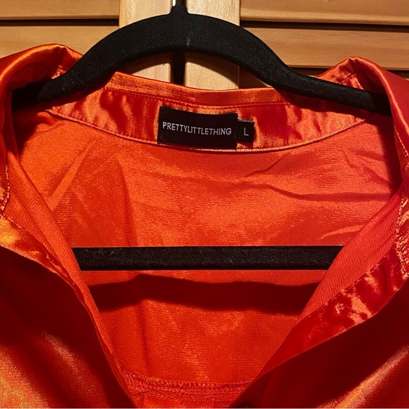 Orange Satin Button Front Shirt - Picture 5 of 6